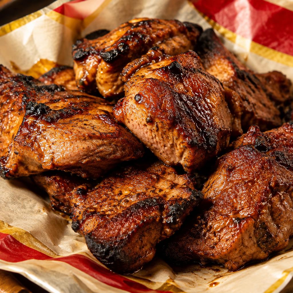 Freshly grilled pork with caramelised edges
